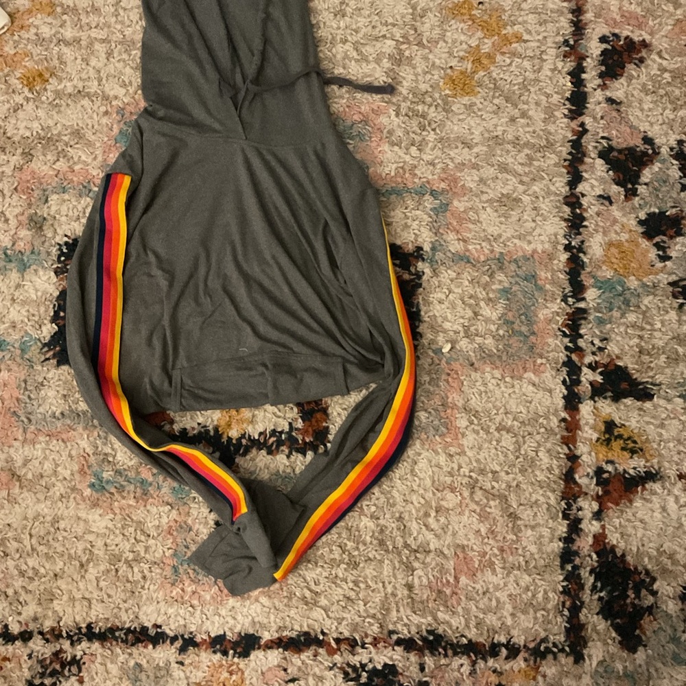 Gray Hoodie with Rainbow Stripes